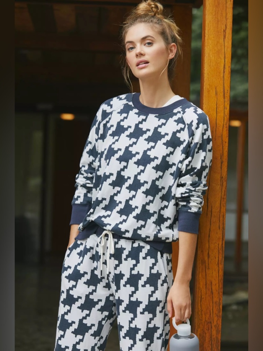 Splits59 Tilda Houndstooth Crewneck Pullover Navy White Size XL